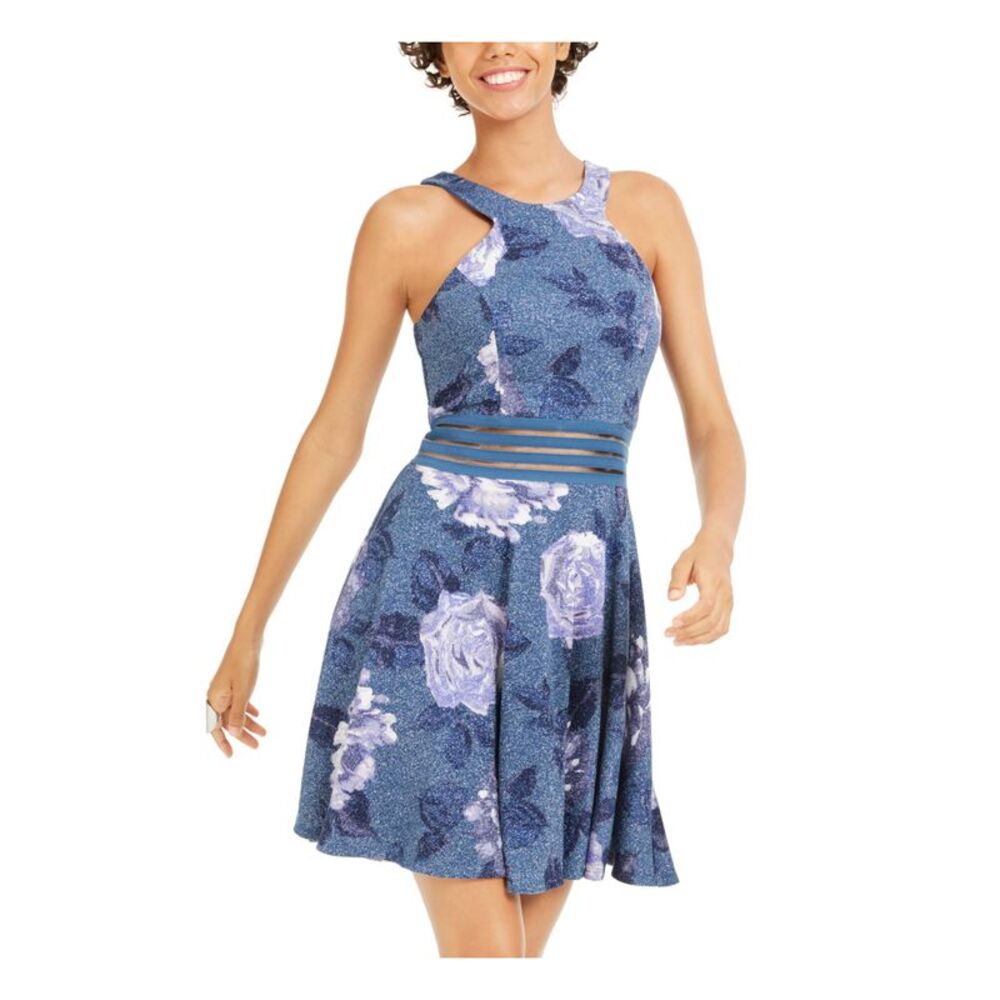 CITY TRIANGLES Womens Fit + Flare Mini Dress Blue Sleeveless Party Juniors 7